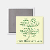 Vier Leaf Clover betekenend: Hoop, Faith, Love, Lu Magneet (Voorkant / Achterkant)
