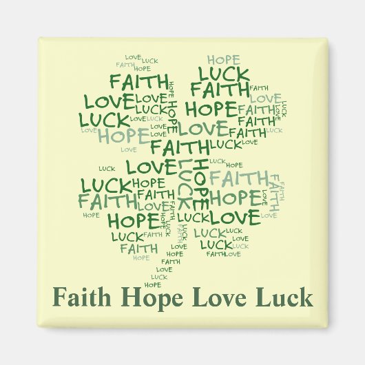 Vier Leaf Clover betekenend: Hoop, Faith, Love, Lu Magneet (Voorkant)