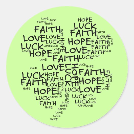 Vier Leaf Clover betekenend: Hoop, Faith, Love, Lu Ronde Sticker (Voorkant)