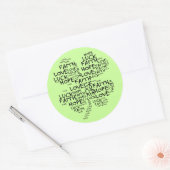 Vier Leaf Clover betekenend: Hoop, Faith, Love, Lu Ronde Sticker (Envelop)