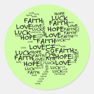 Vier Leaf Clover betekenend: Hoop, Faith, Love, Lu Ronde Sticker