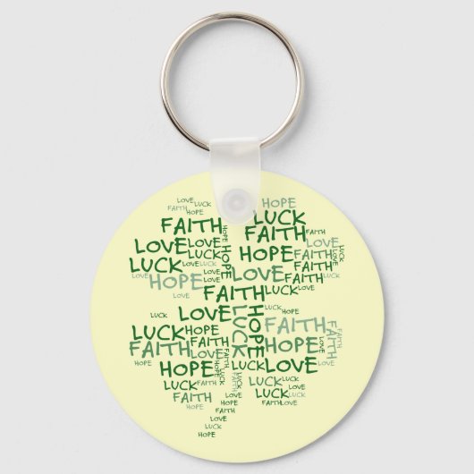 Vier Leaf Clover betekenend: Hoop, Faith, Love, Lu Sleutelhanger (Voorkant)