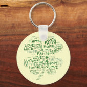 Vier Leaf Clover betekenend: Hoop, Faith, Love, Lu Sleutelhanger (Voorkant)