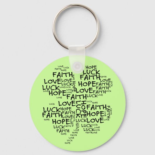 Vier Leaf Clover betekenend: Hoop, Faith, Love, Lu Sleutelhanger (Voorkant)