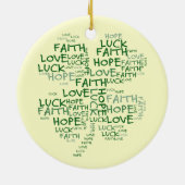 Vier Leaf Clover Betekenis: Hoop, Faith, Love, Luc Keramisch Ornament (Achterkant)