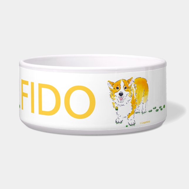 Vier Leaf Clover Corgi Dog Bowl Voerbakje (Voorkant)