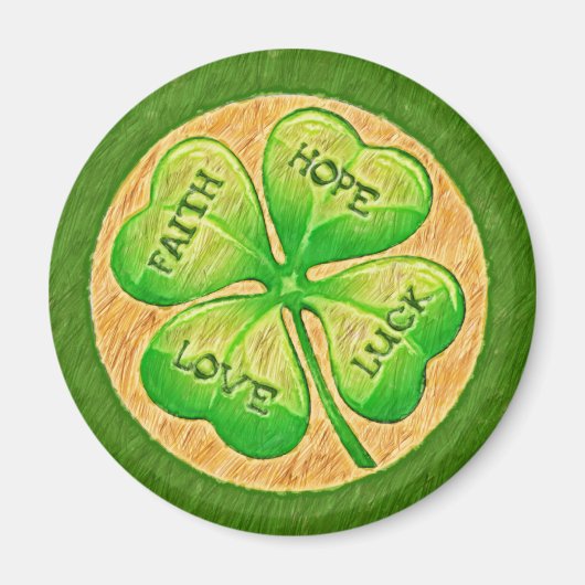 Vier Leaf Clover - Faith Hope Love Luck Magneet (Voorkant)
