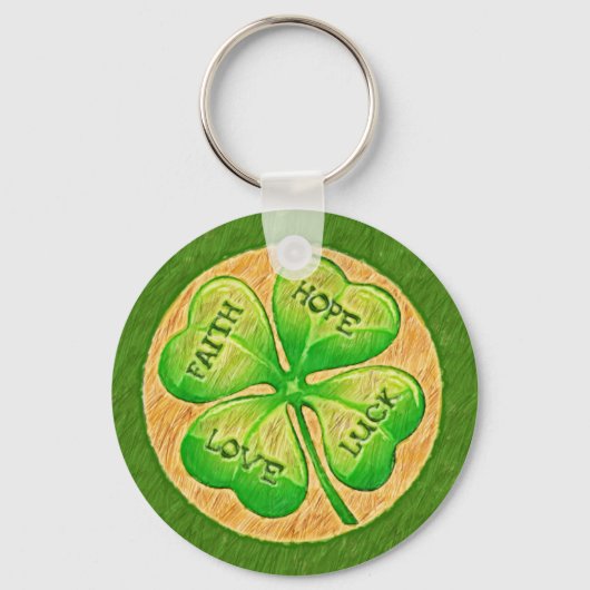 Vier Leaf Clover - Faith Hope Love Luck Sleutelhanger (Voorkant)