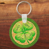 Vier Leaf Clover - Faith Hope Love Luck Sleutelhanger (Voorkant)