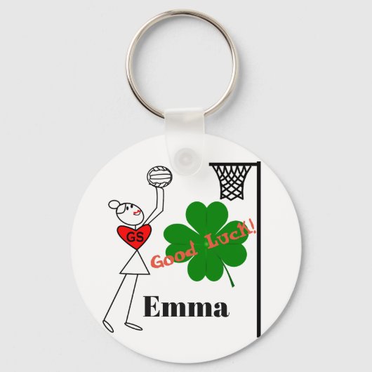 Vier Leaf Clover Good Luck Netball Sleutelhanger (Voorkant)