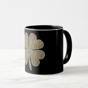 Vier Leaf Clover Good Luck Symbol Black en Gold Mok