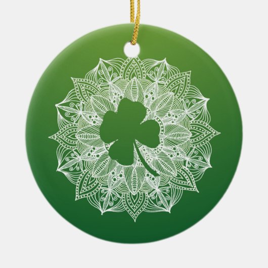 Vier Leaf Clover Green Mandala Keramisch Ornament (Voorkant)