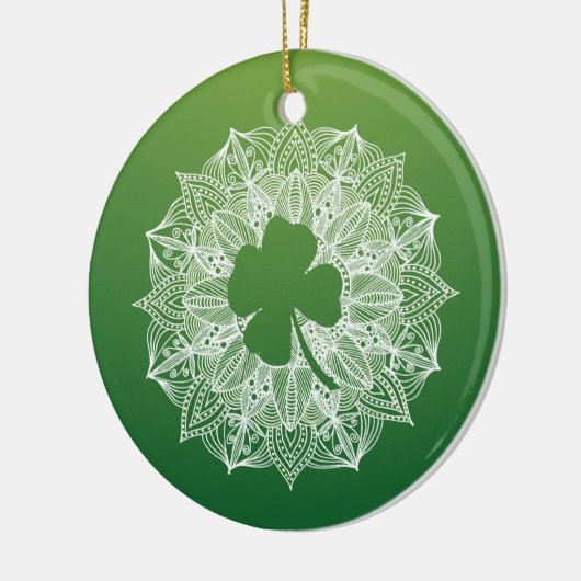 Vier Leaf Clover Green Mandala Keramisch Ornament (Links)