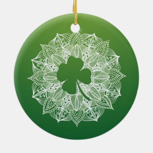 Vier Leaf Clover Green Mandala Keramisch Ornament (Achterkant)