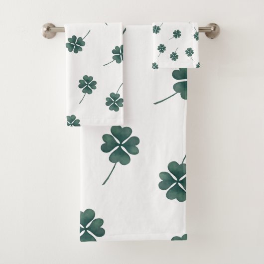 Vier Leaf Clover Green-Waterverf Bad Handdoek (Insitu)