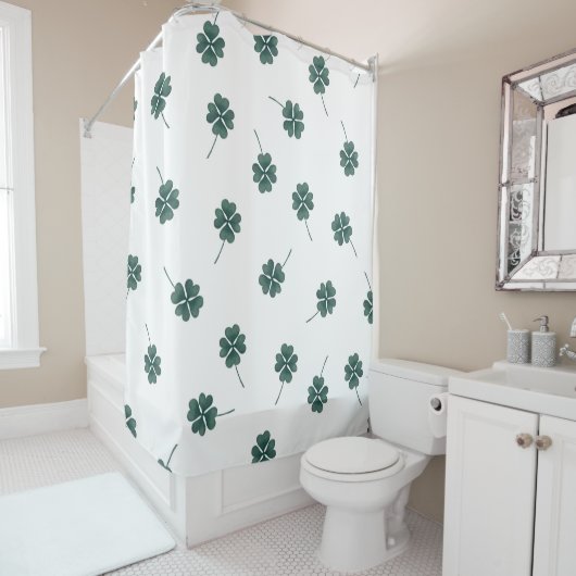 Vier Leaf Clover Green-Waterverf Douchegordijn (In situ)