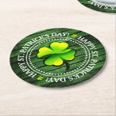 Vier Leaf Clover Happy St. Patrick Day Ronde Kartonnen Onderzetter (Gebogen)