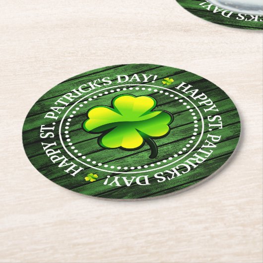 Vier Leaf Clover Happy St. Patrick Day Ronde Kartonnen Onderzetter (Gebogen)