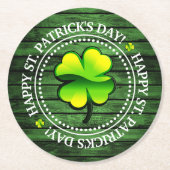 Vier Leaf Clover Happy St. Patrick Day Ronde Kartonnen Onderzetter (Voorkant)