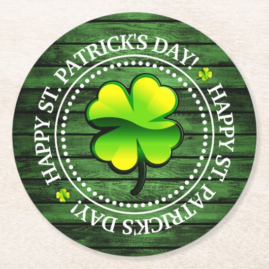 Vier Leaf Clover Happy St. Patrick Day Ronde Kartonnen Onderzetter (Voorkant)