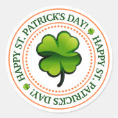 Vier Leaf Clover Happy St. Patrick's Day Ronde Sticker (Voorkant)