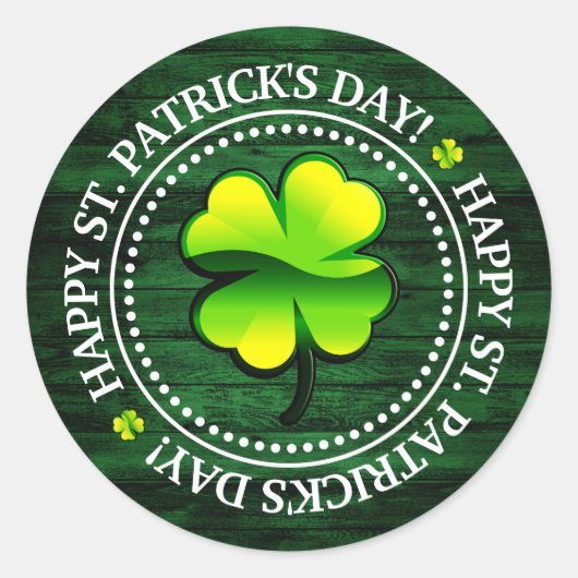 Vier Leaf Clover Happy St. Patrick's Day Ronde Sticker (Voorkant)