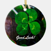 Vier Leaf Clover Lucky Keramisch Ornament (Voorkant)