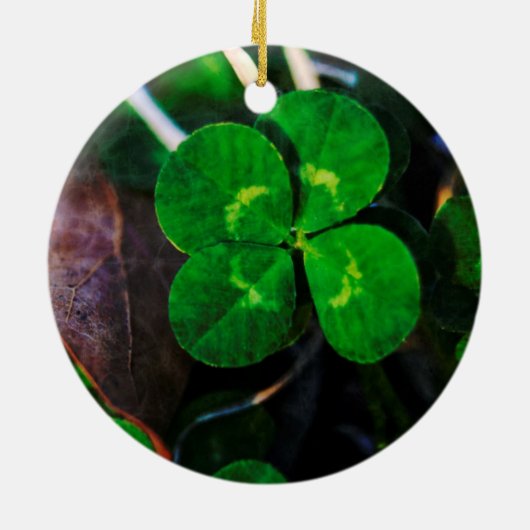 Vier Leaf Clover Lucky Keramisch Ornament (Achterkant)