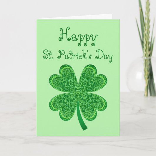 Vier Leaf Clover Lucky St Patrick's Day Shamrock Kaart (Voorkant)