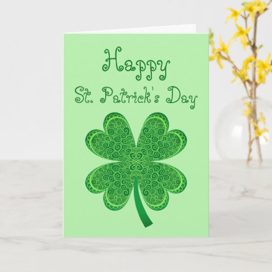 Vier Leaf Clover Lucky St Patrick's Day Shamrock Kaart (Gele Bloem)