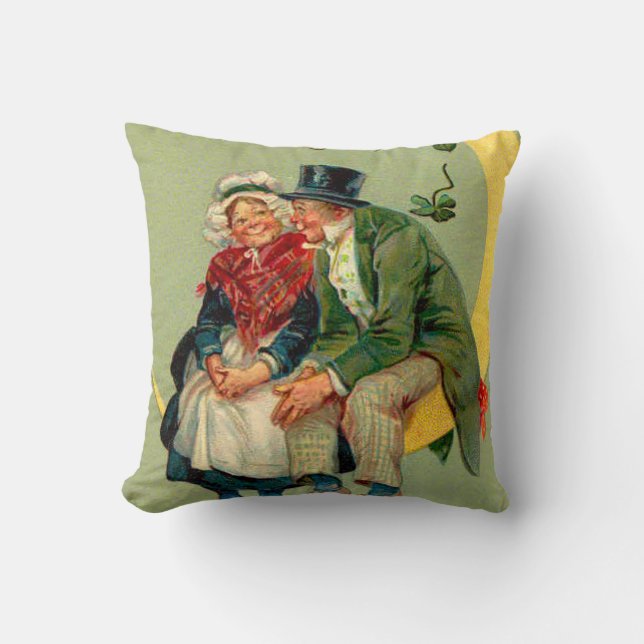 Vier Leaf Clover Moon Leprechaun Shamrock Kussen (Voorkant)