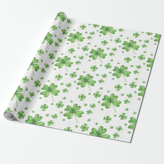 Vier Leaf Clover Shamrock Cadeaupapier (Uitgerold)