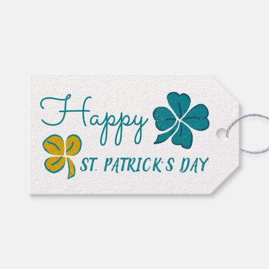 Vier Leaf Clover Shamrock Happy St. Patrick's Day Cadeaulabel (Voorkant (Horizontaal))