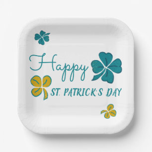 Vier Leaf Clover Shamrock Happy St. Patrick's Day Papieren Bordje