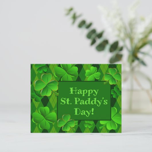 Vier Leaf Clovers Happy St. Paddys Day Briefkaart (Staand voorkant)