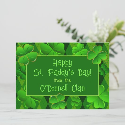 Vier Leaf Clovers Happy St. Paddys Day Kaart (Staand voorkant)