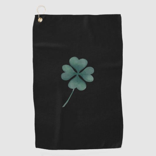 Vier lederen klap groen op zwarte Waterverf Golfhanddoek (Voorkant)