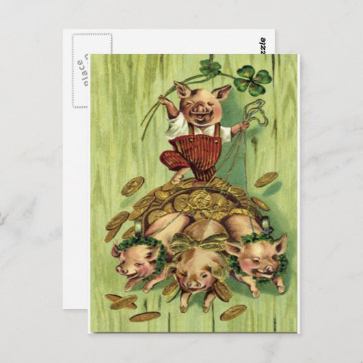  vier lederen klaverliefen Goud Patrick's Day Briefkaart (Voorkant / Achterkant)