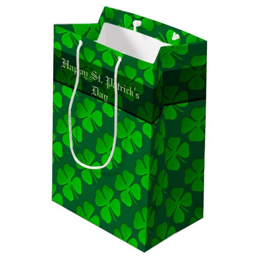 Vier lef Clover Pattern Gift Bag Medium Cadeauzakje (Achterkant Gekanteld)