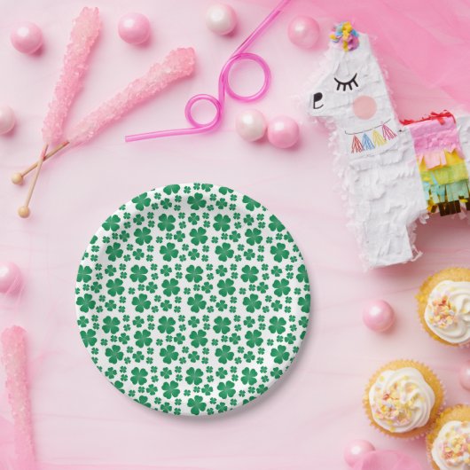 Vier lef Clover Pattern Groen Papieren Bordje (Feest)