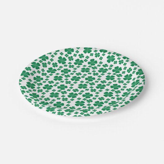Vier lef Clover Pattern Groen Papieren Bordje (Gekanteld)