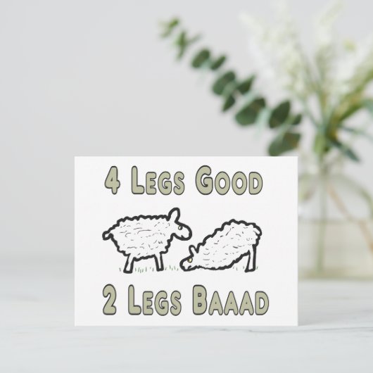 Vier Legs Good Funny Sheep Pun Briefkaart (Staand voorkant)