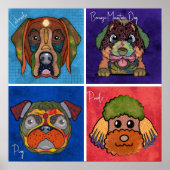 Vier lelijke honden hebben een uniek abstract post poster (Voorkant)