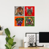 Vier lelijke honden hebben een uniek abstract post poster (Thuiskantoor)