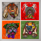 Vier lelijke honden hebben een uniek abstract post poster (Voorkant)