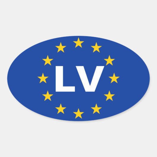 VIER Letland "LV" Vlag Europese Unie Ovale Sticker (Voorkant)