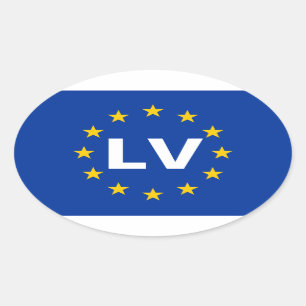 VIER Letland "LV" Vlag Europese Unie Ovale Sticker