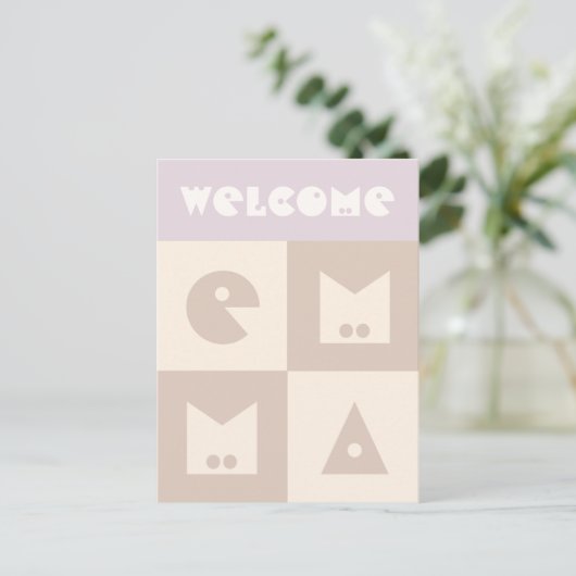 Vier letter pasgeboren baby meisje naam felicitati briefkaart (Staand voorkant)