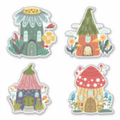 Vier leuke huisbloemen paddenstoelen sticker (Voorkant)