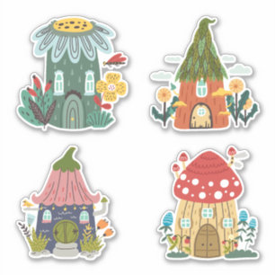 Vier leuke huisbloemen paddenstoelen sticker